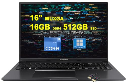 ASUS VivoBook 16 Business Laptop | 16 WUXGA | Processore Intel 10-core i7-1255U | 16GB DDR4 512GB SSD | USB-C Privacy Camera SonicMaster Win11Pro Nero + Cavo HDMI