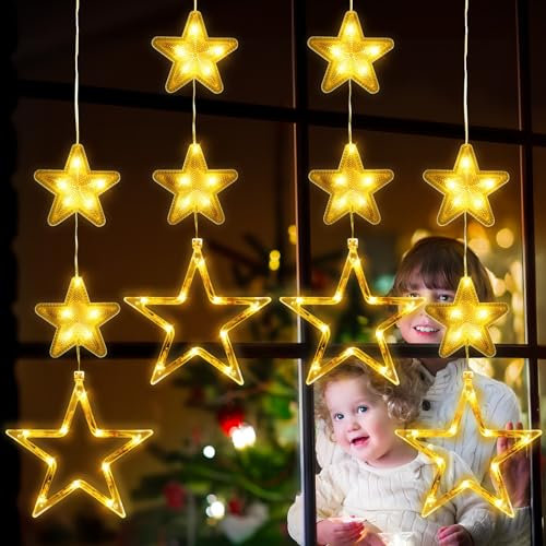 HELESIN 4er Set LED Sterne Weihnachtsbeleuchtung Fenster Weihnachtsdeko Warmweiß Batteriebetriebene mit Saugnäpfe, Fensterbeleuchtung Weihnachtsstern Innen für Weihnachten Balkon Party Hochzeit Deko