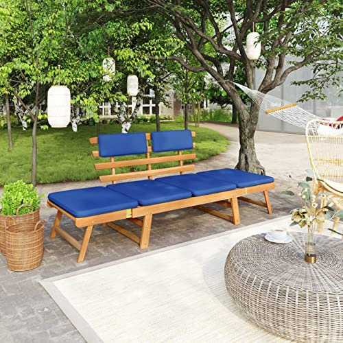 qohoio Gartenbank mit Auflagen 2-in-1 190 cm Massivholz Akazie Gartenbank
