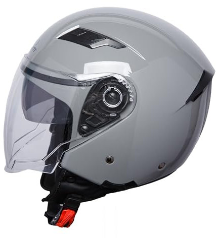 PROANTI Motorradhelm Jethelm Motorrad Helm mit kratzfestem Visier- und integriertem Sonnenschutz - Grau, M