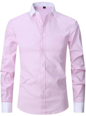 YCBMINGCAN Chemise printanière et française pour homme - Manches longues - Couleur unie - Rayures - Chemise sergée - Atelier, Rose, 5XL