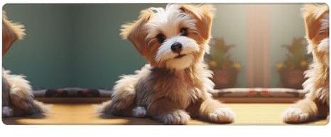 HYTTER Tapis de souris surdimensionné en caoutchouc épais avec motif chien mignon 80 x 30 cm, convient pour le bureau, les jeux