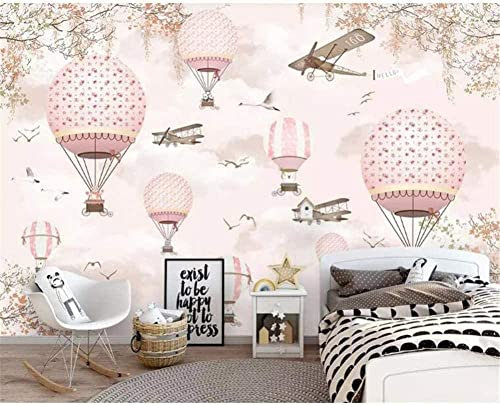 3D Pink Cartoon Hot Air Balloon Wall Mural Peel and Stick SelfAdhesive Wallpaper Removable Sticker Home Decor TV Background Poster Large Art Painting for Walls Pink Rose Design 400 x 280 cm