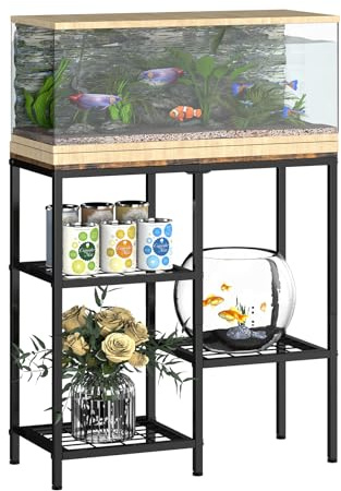 NOVIMANGO Aquarium-Ständer mit 3 Ebenen, Metallständer mit Regalen, Reptilien-Tank-Ständer für Zubehör, Schildkröten-Terrarium-Ständer für Heimbüro, 74 cm L x 31 cm B Tischplatte, Braun