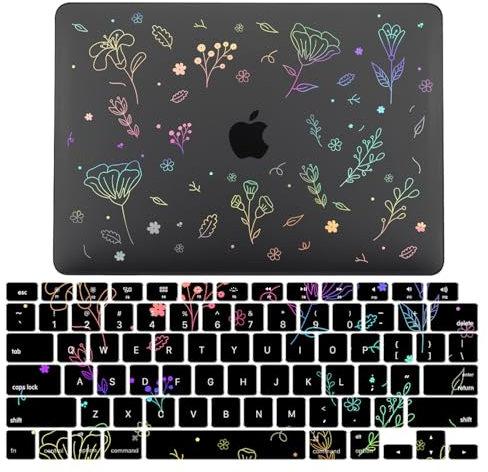 JZ Case for MacBook Air 15 with M2 A2941 M3 A3114 Laptop Hard Shell Cases [Flash Black Clear][Keyboard Cover] - LT14