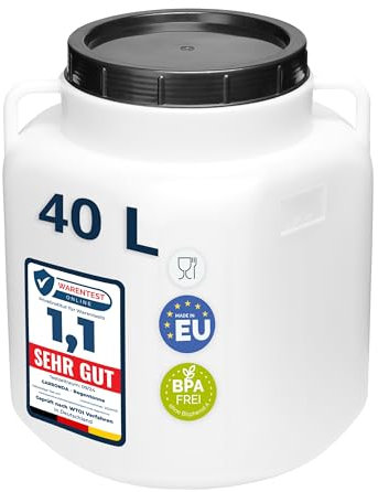 Garronda 40 litros Barril Cuadrado BPA-Libre y Barril para Piensos Boca Ancha Depósito de Agua con Tapa para Sauerkraut y Salmuera para Carne tonel para Agua de Lluvia GD-0088, Blanco