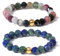 GoPaw Elastischer Naturstein Ring, 2 Stck.Perlen Elastische Ring, Perlenring elastisch, Anxiety Ring facettiert, Edelstein Perle Stapelbar Ring für Damen Mädchen (Blaugrün)