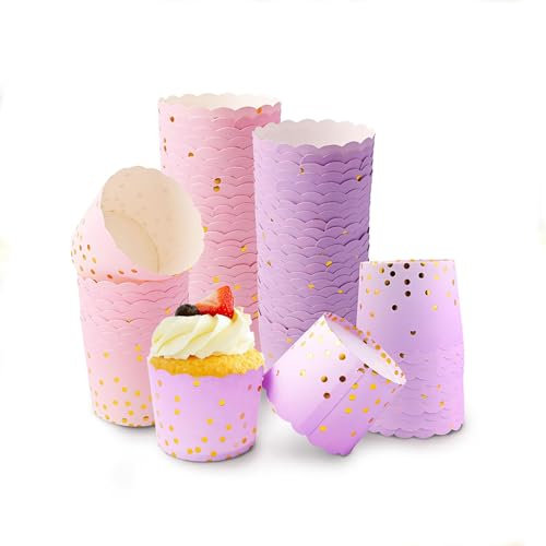 Shirene Cupcake Cases,100 PCS Muffin Cups Non Stick Muffin Liners Baking Paper Cups Pink and Purple Cupcake Cases for Wedding Party Birthday