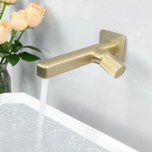 Waschtischarmatur Unterputz, 1-Loch Wasserhahn Bad Wandmontage, Mischbatterie Einhebelmischer für Waschbecken, Gold Gebürstet, 8M4OK