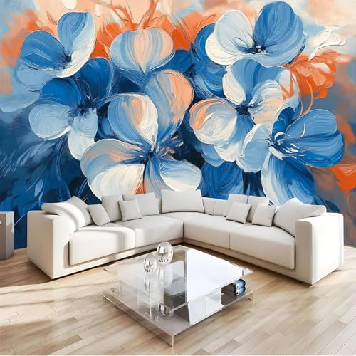 JEDTAKCT Papier Peint Panoramique Nature 400X280Cm - Revêtement Mural Décoration Salon - Design Moderne - Peinture À L'Huile Abstraite De Fleurs - Graffiti Déco Nature Plantes Tableaux Muraux