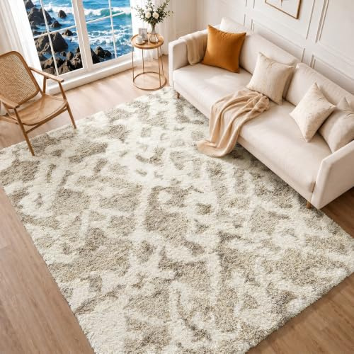 Livabliss Paula Sarajevo Shaggy Rug, Bedroom – 130x170 cm, Beige & White