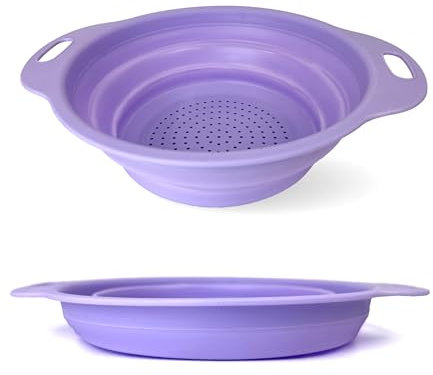 Lizzy Pastel Collapsible Colander | Drain Basket Silicone Strainer Collapsing Food Sieve Foldable Draining Bowl for Pasta Vegetable Fruit Washer Folding Kitchen (Lilac)