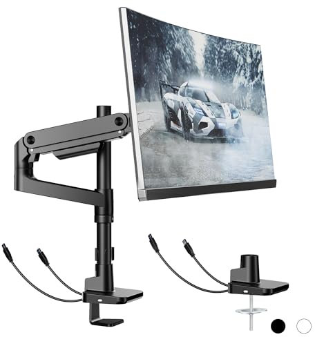 ARES WING Supporto Monitor Singolo con usb, regolabile per schermi da 17-49” pollici, Braccio monitor capacità di peso 20 kg, con braccio a molla a gas e asta, VESA 75/100 mm, nero