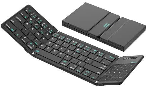 Nillkin Foldable Bluetooth Keyboard with Built-in Touchpad & Number Pad - Ultra Portable Wireless Keyboard for iPad, Surface Tablet, Smartphone, Laptop PC (Black)