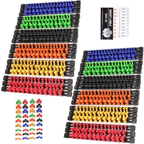 SWANLAKE 36-Piece Socket Organizer, 1/4-Inch x 192 Clips, 3/8-Inch x 180 Clips, 1/2-Inch x 144 Clip, Socket Holder Clip Rail, Drive Sockets Trays for Tool Box Drawer