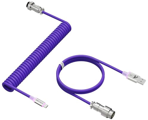ATTACK SHARK C01 Ultra Custom Coiled USB C to A Cable for Mechanical Keyboard,RGB Light Plug,Double-Sleeved Gaming Cable with Detachable Metal Aviator,for Popular Gaming Consoles Keyboard Mouse-Purple
