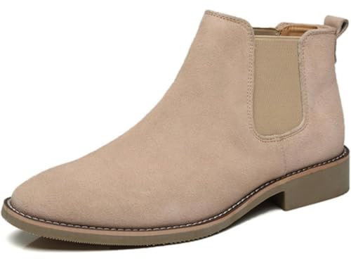 Stivali Chelsea da uomo, Stivali da uomo, in pelle scamosciata, elastici, con fodera in peluche, comodi e caldi, 2 Albicocca, 45 EU