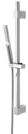 Saliscendi Doccia Quadrato Anticalcare In ABS Cromato Lucido Da 70 Cm Regolabile Con Doccetta Slim Monogetto Da 23,5 Cm E Tubo Flessibile Da 150 Cm Con Fissaggi Inclusi Hidra