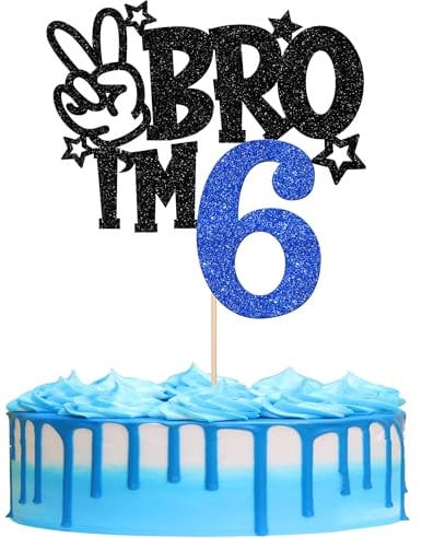 Xsstarmi 1 Pack 6th Birthday Cake Topper Star Glitter Yes Bro I'm 6 Fabulous Cake Pick Cheers to 6 Years Cake Decorations for Happy 6th Birthday Party Cake Decorations Blue