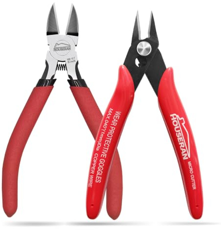 HOUSERAN Set 2 Pinces Coupe-Fil Coupe Ras Micro 13cm & Coupe-Côté Acier | Acier CRV trempé haute résistance, poignées ergonomiques antidérapantes, multi-usages électricien/réparation/artisanat