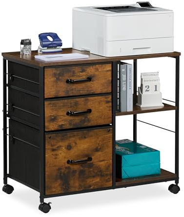 Relaxdays Rollcontainer Industrial-Design, braun/schwarz | Aktenschrank