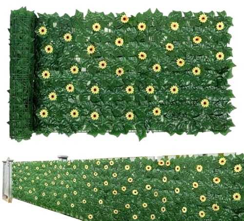 TADAYIM Efeu Sichtschutz - Ausziehbarer Balkon Sichtschutz 1x3 m | Ausziehbares Graspaneel Mit 96 Sonnenblumen Als Balkon- Und Gartendekoration