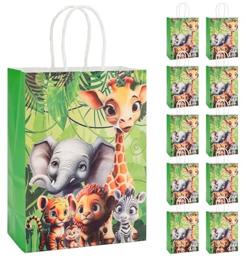 10PCS Geschenktaschen Papiertüten mit Henkel,Tiere Party Taschen, Geburtstag Tüten, Party Bags Mitgebseltüten Papier Gastgeschenke zum Verpacken von Kindergeburtstag