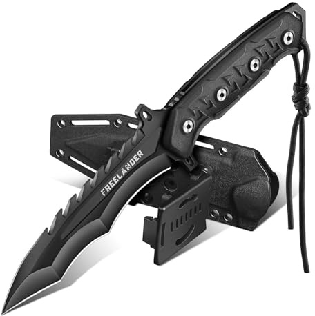 Freelander Outdoor Coltello da Sopravvivenza | Coltello da Lama Fissa in Acciaio D2, Coltelli da Campeggio Bushcraft con Manico G10, Nero