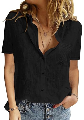Yuson Girl Womens Blouse Summer Chiffon Blouses Tops V Neck Short Sleeve Ladies Tops Elegant Solid Color Loose Fit Casual Tee Shirts