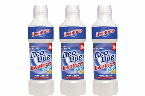 Deo Due Lavatrice Detersivo Igienizzante 25 Lavaggi 1 Litro - Fiori Azzurri, 3 Confezioni
