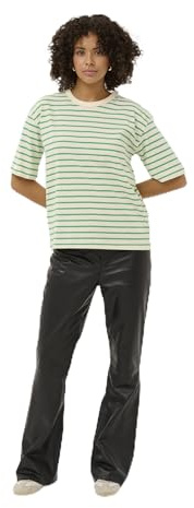 KAFFE T-Shirt KAwinny Damen T-Shirt Kurzarm Rundhals Streifen Baumwollshirt XL, Ant. White/Bright Green Stripe