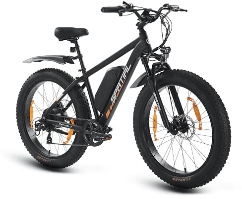 SPATIAL Electric Bike, 26 4.0'' Fat Tire Mountain Ebike with 48V 13Ah 624 Wh Battery, Up to 104KM Range, 250W 80Nm Motor, LCD Display with 5 PAS, MTB for Adult Man and Woman (Black)