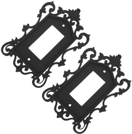 SHINEOFI Placca Decorativa Gotica Nera 2 Pezzi in Plastica Resistente per Interruttori e Prese, Stile Vittoriano Vintage per Hotel e Casa