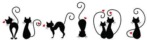 I Gatti Innamorati Adesivi murali per Interruttori Gatto Innamorato, Love Set (5 pezzi), Gattini, Animali Adesivo4You (Nero/Rosso)