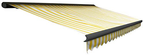 Mendler Elektrische Kassetten-Markise T122, Vollkassette Volant 4x3m - Polyester Gelb/Weiß, anthrazit