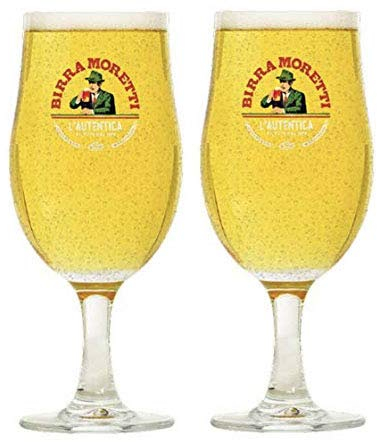 2 x Birra Moretti Schooner 2/3 Pint Glass Set Home Serve Size