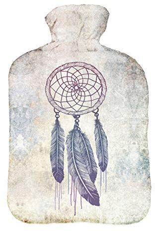 Wärmflasche mit Pullover Bezug 2 Liter Bettflasche mit schönen Fleece-Druck Bezug Gummi Wärmflasche mit Deckel Traumfänger 3 [092]