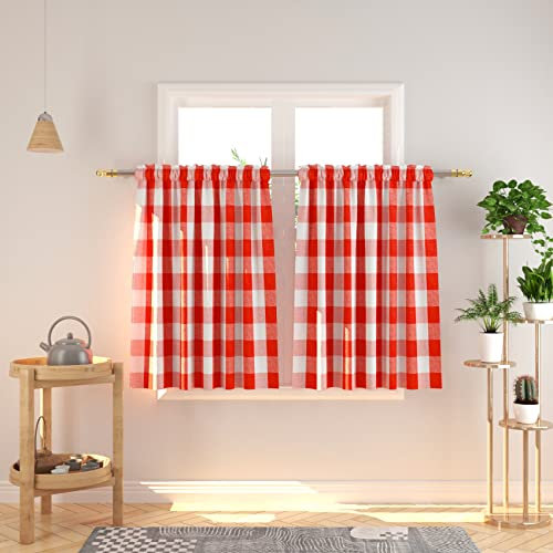 NATUS WEAVER Buffalo Stufen-Vorhänge, 91,4 cm Länge, kariert, Gingham-Stangentasche, kurzes Fenster, kleine Küche, Café, Badezimmer, Fenstervorhänge, 2 Paneele, Rot / Weiß