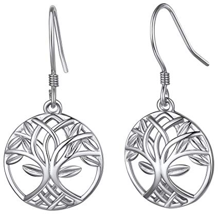 ChicSilver Damen Lebensbaum Ohrstecker 925 Silber Angelhaken ohrstecker mit Baum des Lebens Anhänger mit Geschenkebox