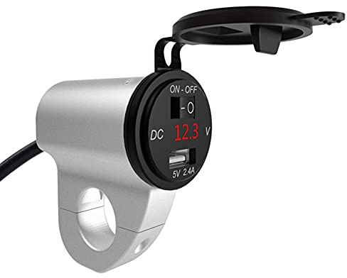 Motorrad USB Stromversorgung, Asudaro Motorrad Ladegerät Lenker Motorrad USB Steckdose Auto-Ladegerät Aluminiumlegierung Wasserdichte Motorrad Steckdose für Handy Tablets MP3 GPS Kamera,Silber