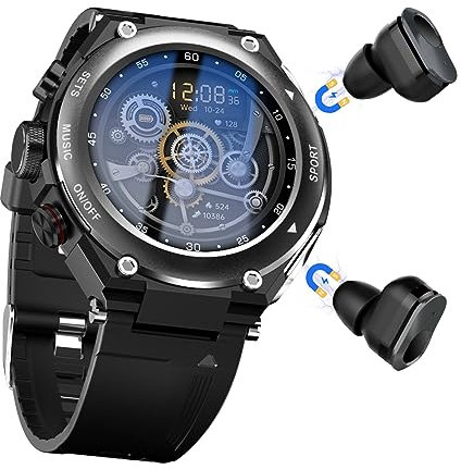 Desong Smart Watch con auricolari 3 in 1 Round Fitness Tracker 1.3 pollici Smartwatch per gli uomini Rispondi/Effettua chiamate Altoparlante Registrazione Monitor del sonno Sport Smart Watch a lungo