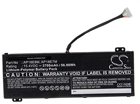 vhbw Batterie Compatible avec Acer Predator Helios 300 PH317-52-54T2, PH317-52-726Z Ordinateur Portable Notebook (3700mAh, 15,4V, Li-polymère)