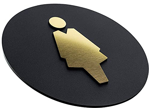 Sosenco Señal de baño laminado para mujer, moderno cartel para puerta de inodoro, dorado