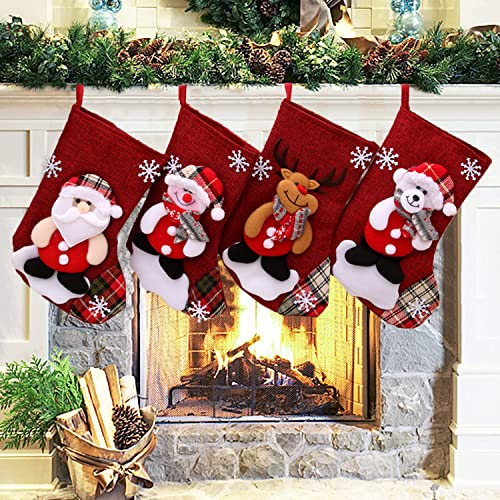 DSLIHA 4 calcetines de Papá Noel, juego de calcetines de Navidad, decoración para árbol de Navidad, chimenea, escaparate, decoración de fiesta de Navidad