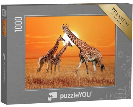 puzzleYOU: Puzzle 1000 Teile „Giraffe mit ihren Zwei Jungtieren, Serengeti-Nationalpark, Tansania“ – aus der Puzzle-Kollektion Safari