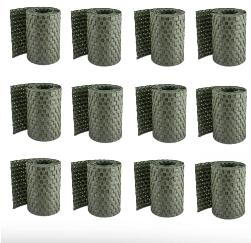 TerraGala 12er Pack Rattan Sichtschutz-Streifen, Sichtschutz für Stabmattenzaun, Flechtoptik, inklusive Befestigungsclips (12, Grün), 255 cm x 0,4 cm x 19 cm