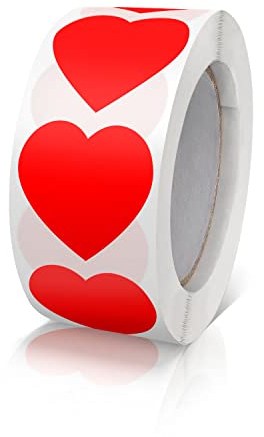 Aufkleber Herz Rot Selbstklebende Herzform Etiketten Rolle 25mm klein Farbkodierung Heart Sticker für Hochzeiten Scrapbooking Geschenke 500 Stück