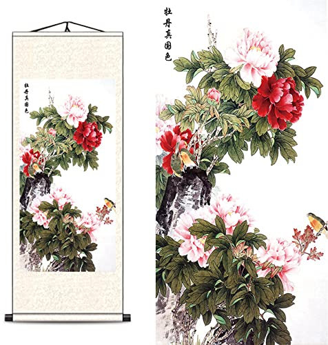 FOVNOT Chinesische Wandbildrolle - Japanisch-inspirierte Asiatische Wanddeko für Wohnzimmer, Orientalische Zimmerdekoration mit Einzigartigem Kunstwerk-Stil