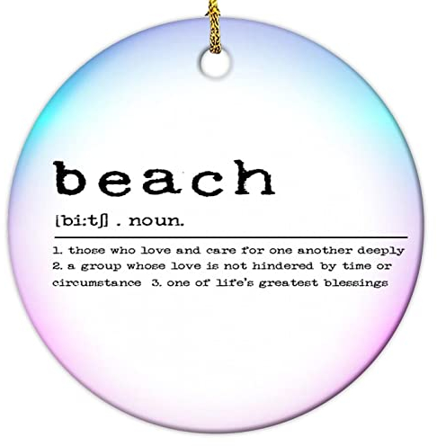 Strand-Weihnachtsbaumschmuck, 2022, zweiseitig bedruckt, Wort, Bedeutung, rund, Keramik, 7,6 cm, Weihnachtsdekoration, Souvenir, Geschenk für Weihnachten