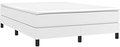 vidaXL Bettgestell, Polsterbett Bett für Schlafzimmer, Bettrahmen mit Lattenrost, Kunstlederbett Doppelbett, Weiß 140x200cm Kunstleder